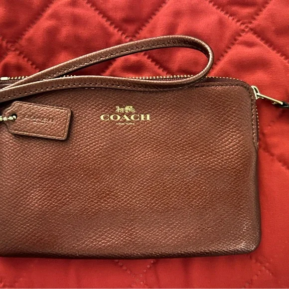 Coach Red Textured Leather Wristlet - Picture 1 of 13
